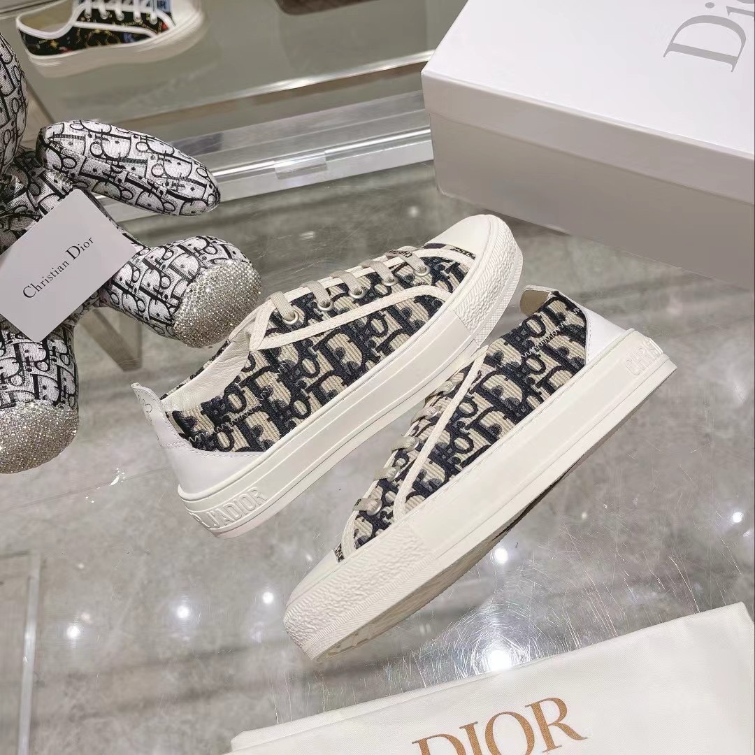 Dior-Walkn Thick soled Oblique Printed Cotton Embroidered Sports Shoes