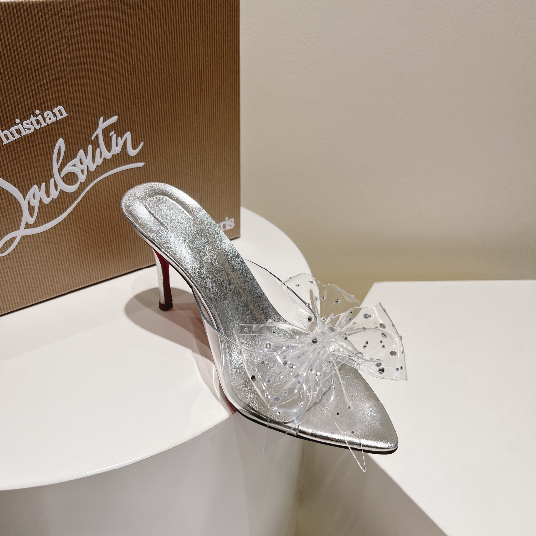 Christian Louboutin-Transparent bow high-heeled sandals