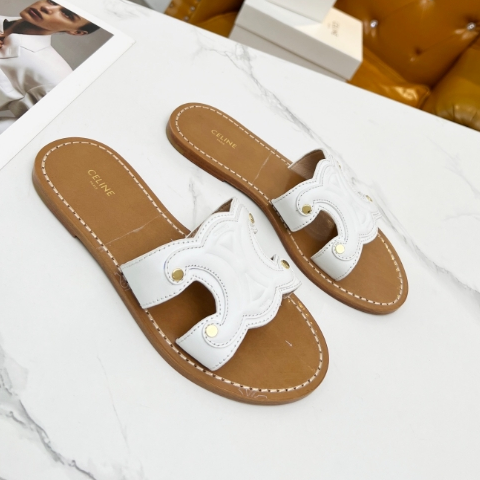 Celine-Embossed Cowhide Oil Edge Genuine Leather Sole Slippers