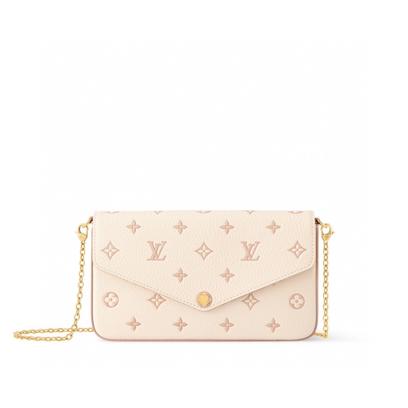 Louis Vuitton Pochette Felicie Calfskin Shoulder Bag Beige