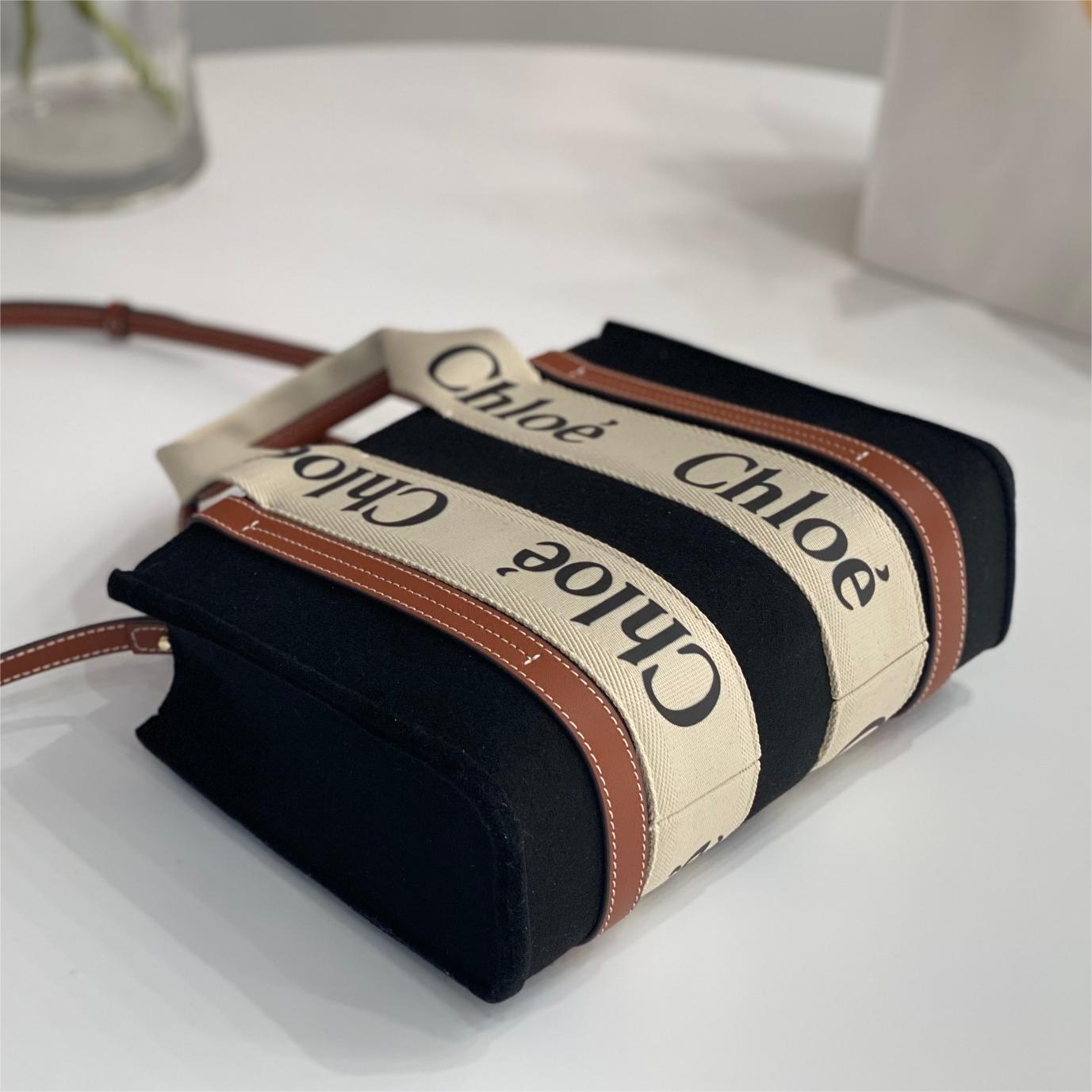 Chloe Woody-Wool Felt Black Tote Bag