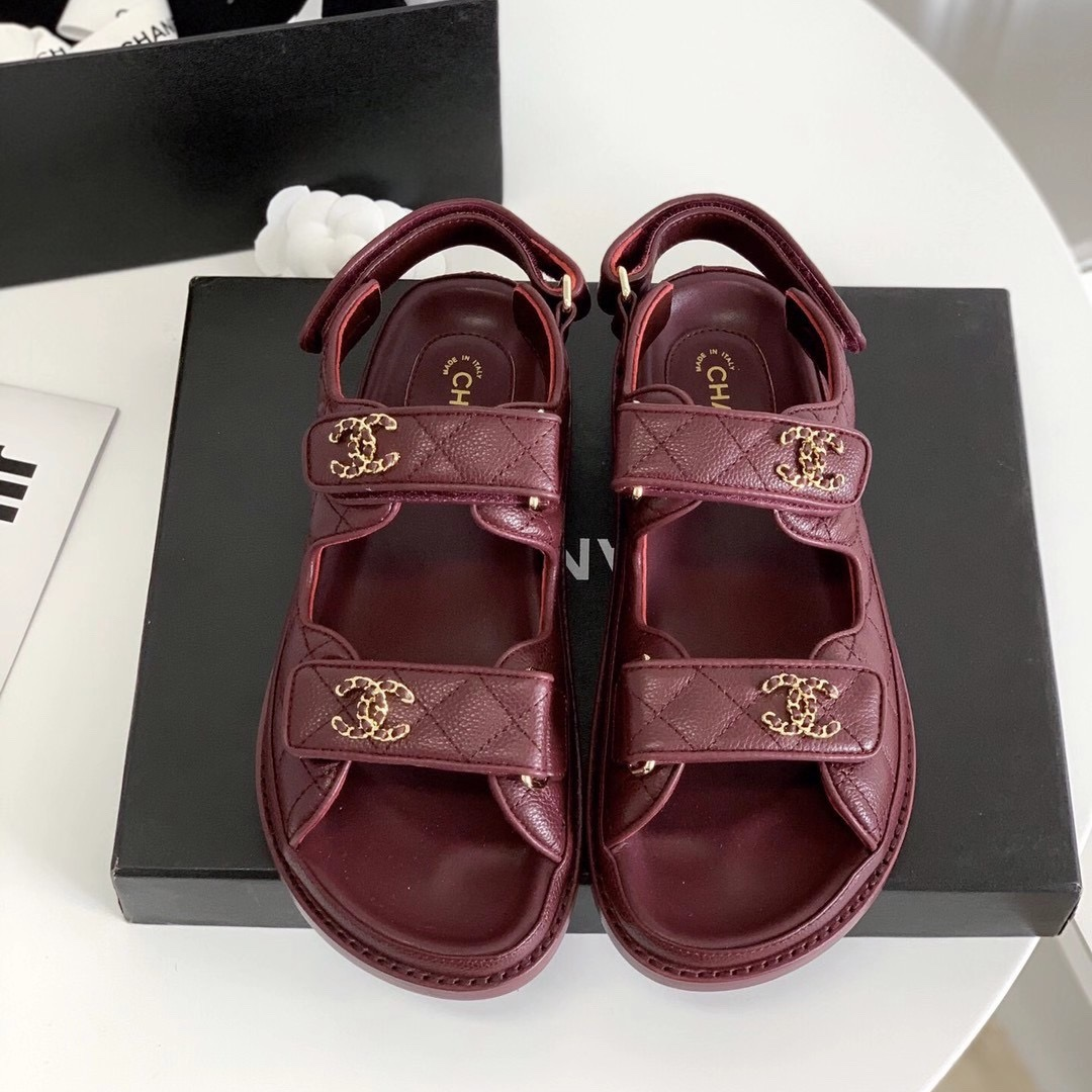 CHANEL-Velcro Cowhide Denim Fabric with Resin Buckle Paired with Sandals