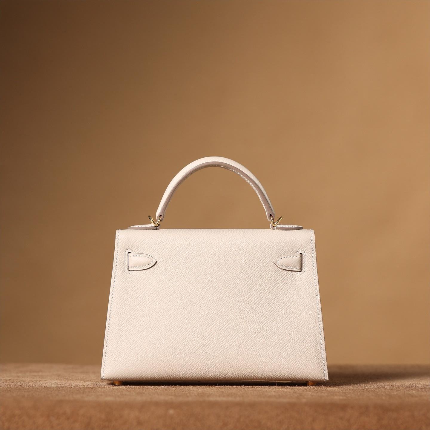 Hermes-Mini Kelly Milk Shake Platinum Buckle Bag