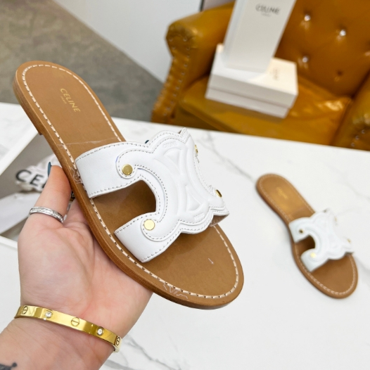 Celine-Embossed Cowhide Oil Edge Genuine Leather Sole Slippers