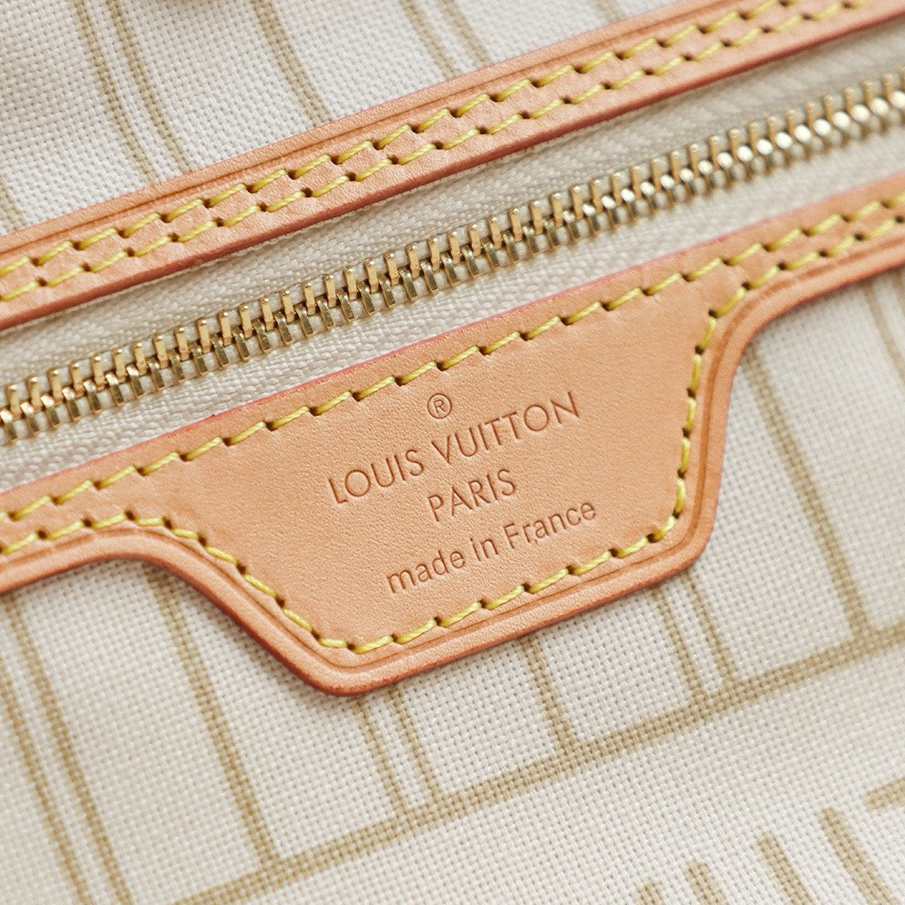 LV-Checkered Canvas and Cowhide Shopping Bag Shoulder Handbag