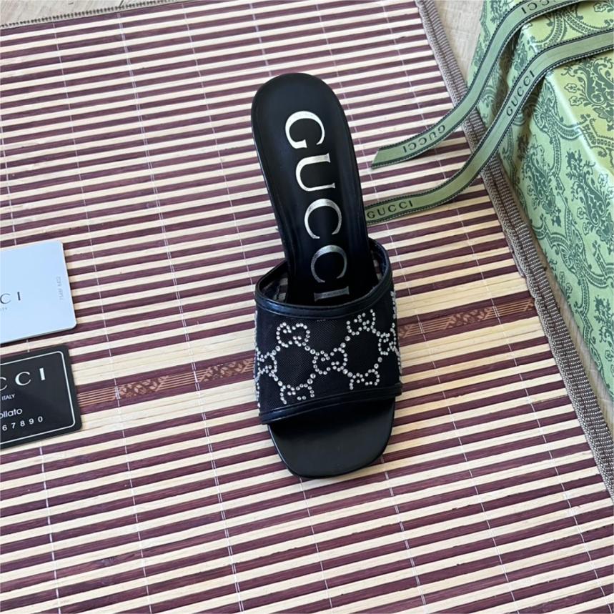 Gucci-Mesh Rhinestone Heeled Sandals