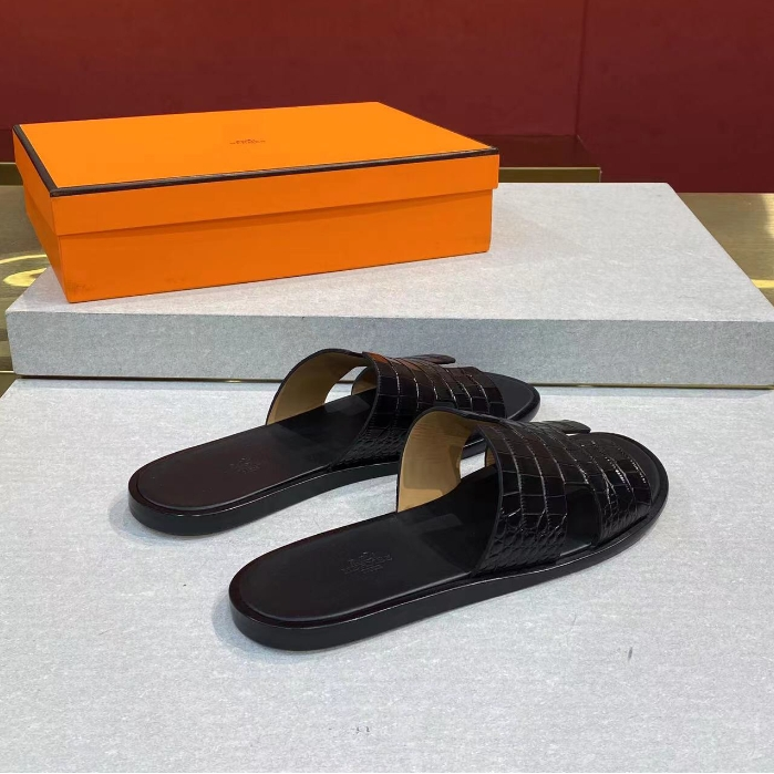 Hermes-Swift Leather Men's H Slippers