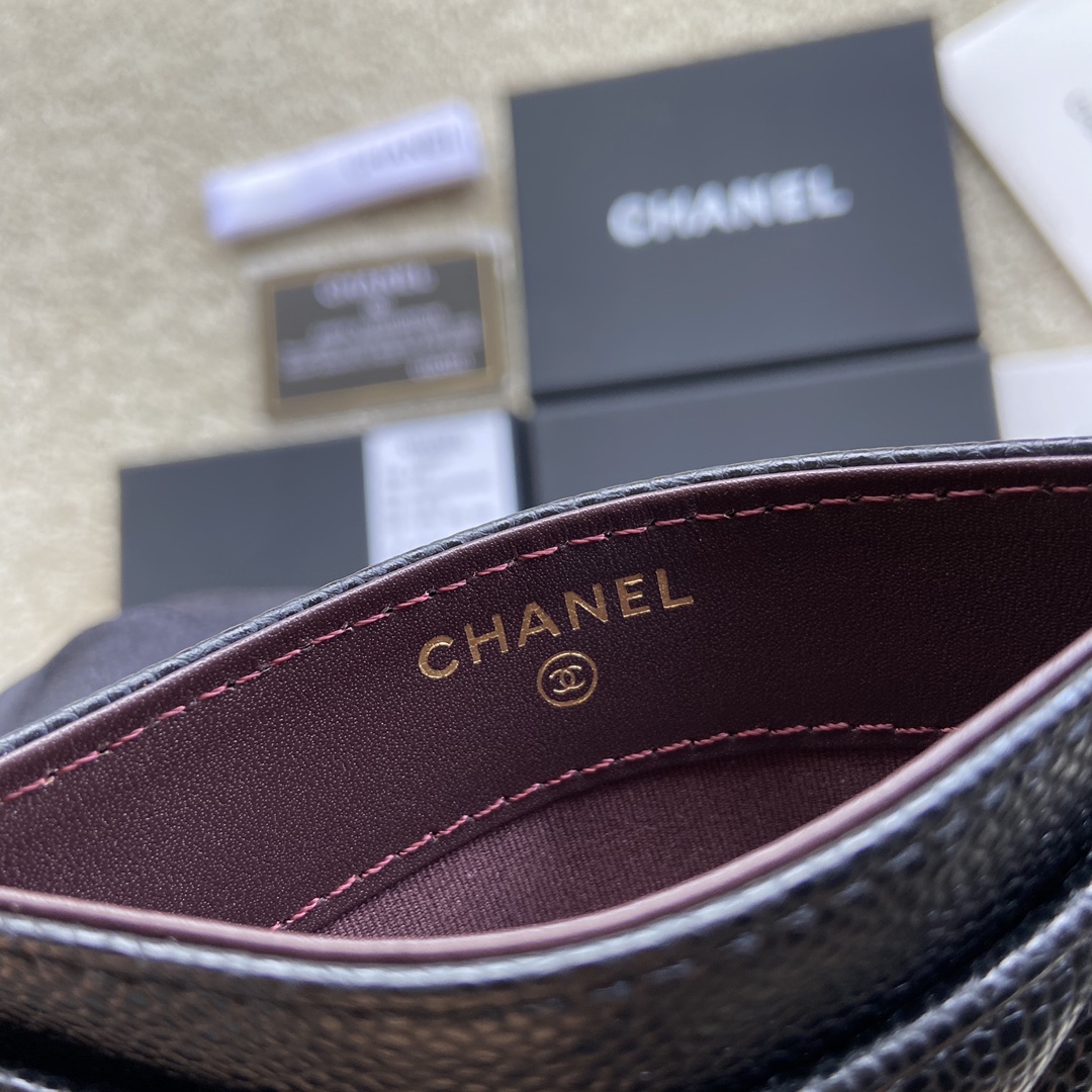 Chanel-Zipper Card Holder Grained Shiny Calfskin & Gold-tone Metal Black