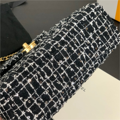 Chanel-Large Woolen Fabric Diamond Grid Coarse Nylon Bead Cloth Handbag