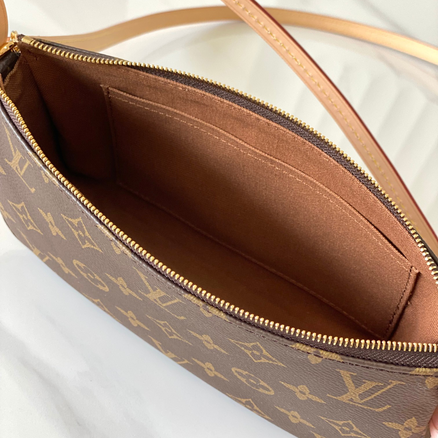 LV - Pochette Accessories Brown Canvas Cowhide Leather Handbag