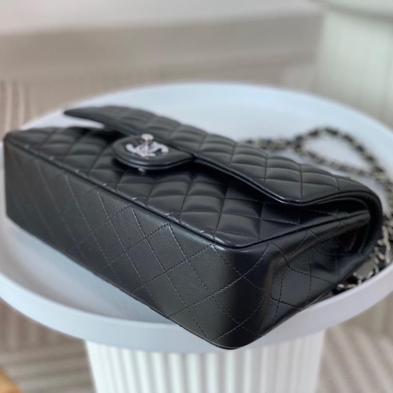 Chanel-Black Silver Classic Medium Flip Bag