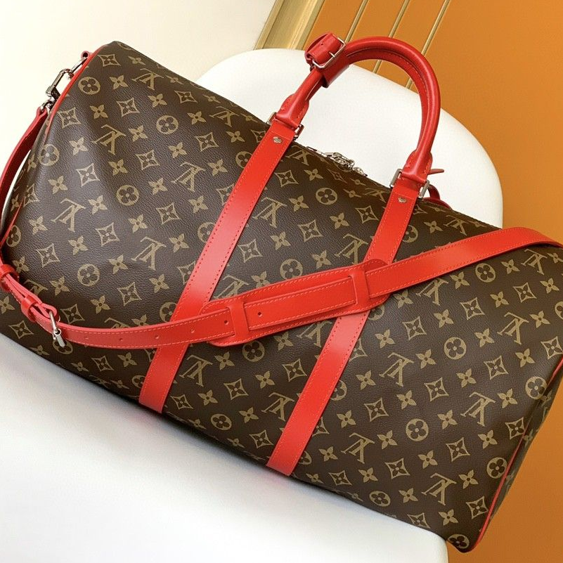 LV - keepall Bandoulière 50 Coated Canvas and Cowhide Leather Handbag Shoulder Crossbody Bag