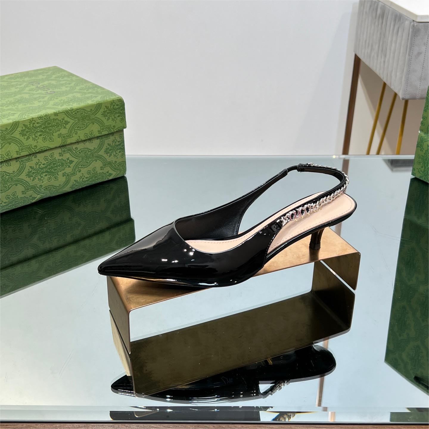 GUCCI-New Letter Buckle Chain high-heeled Sandals in Black