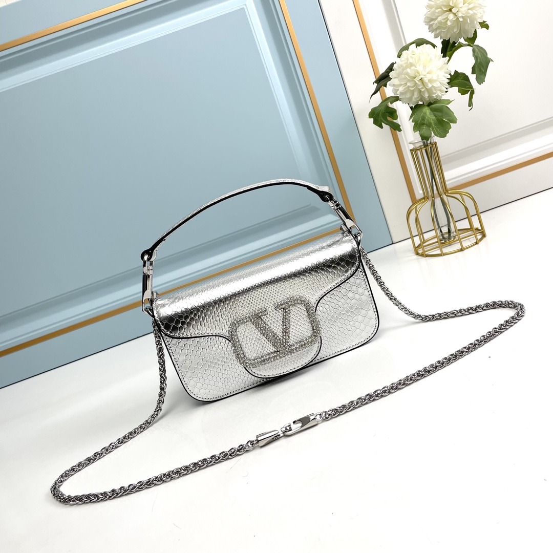 Valentino-Garavani MINI LOCÒ Snake patterned calf leather bag