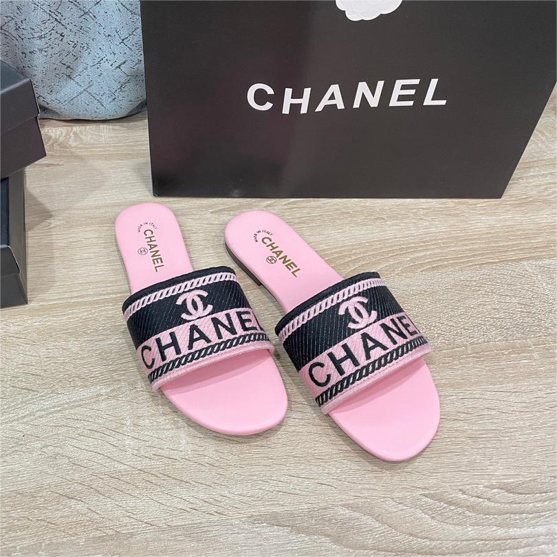 Chanel-Embroidered letter flat slippers