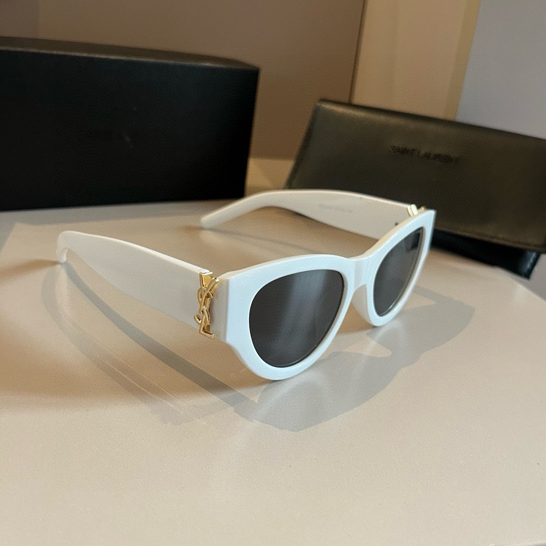 YSL-SLM94 white gold side logo cat eye sunglasses
