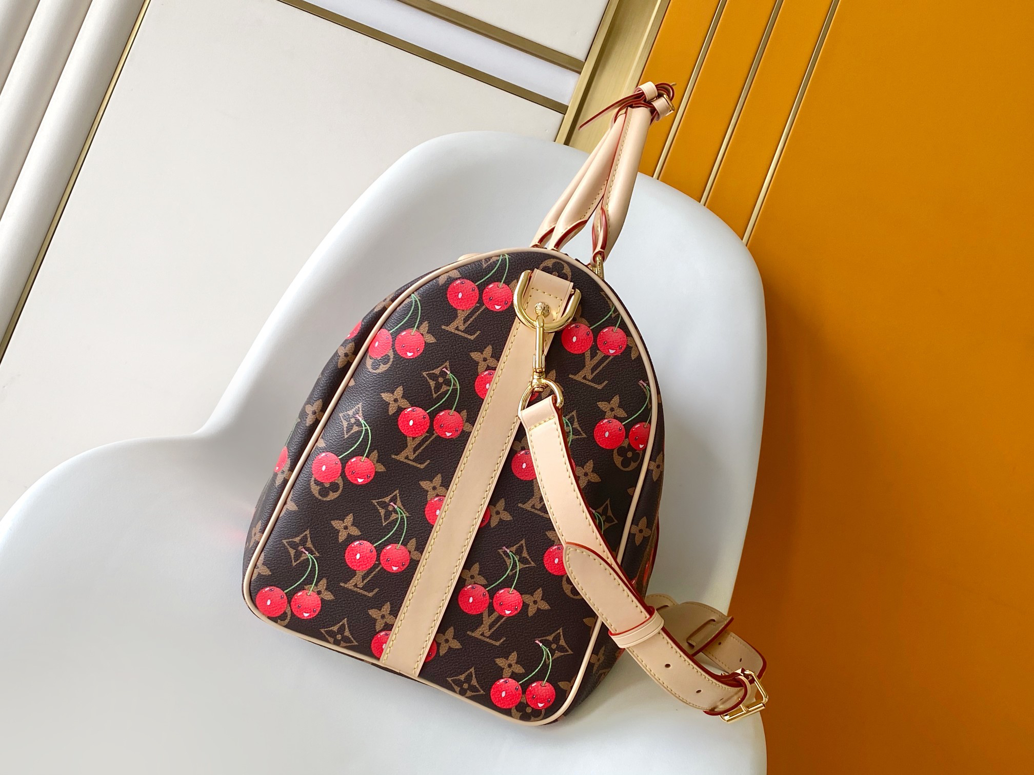 Louis Vuitton X Takashi Murakami Speedy Bag Cherry Brown Monogram Gold Hardware