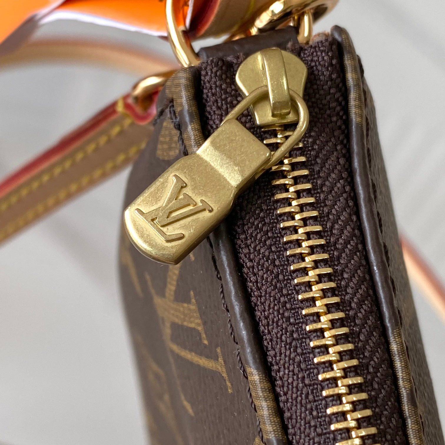 LV - Pochette Accessories Brown Canvas Cowhide Leather Handbag