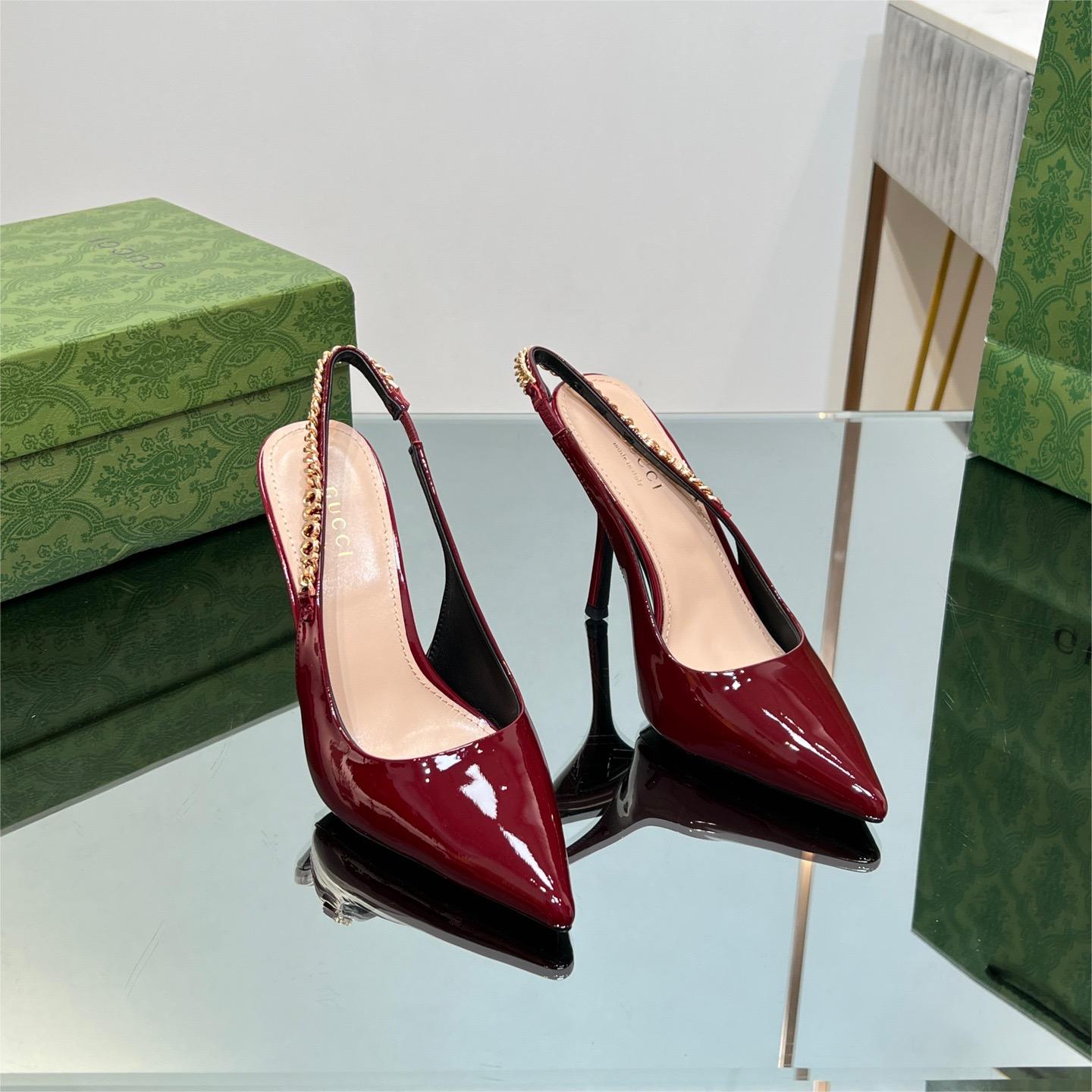 Gucci-letter buckle l o g o chain high-heeled sandals