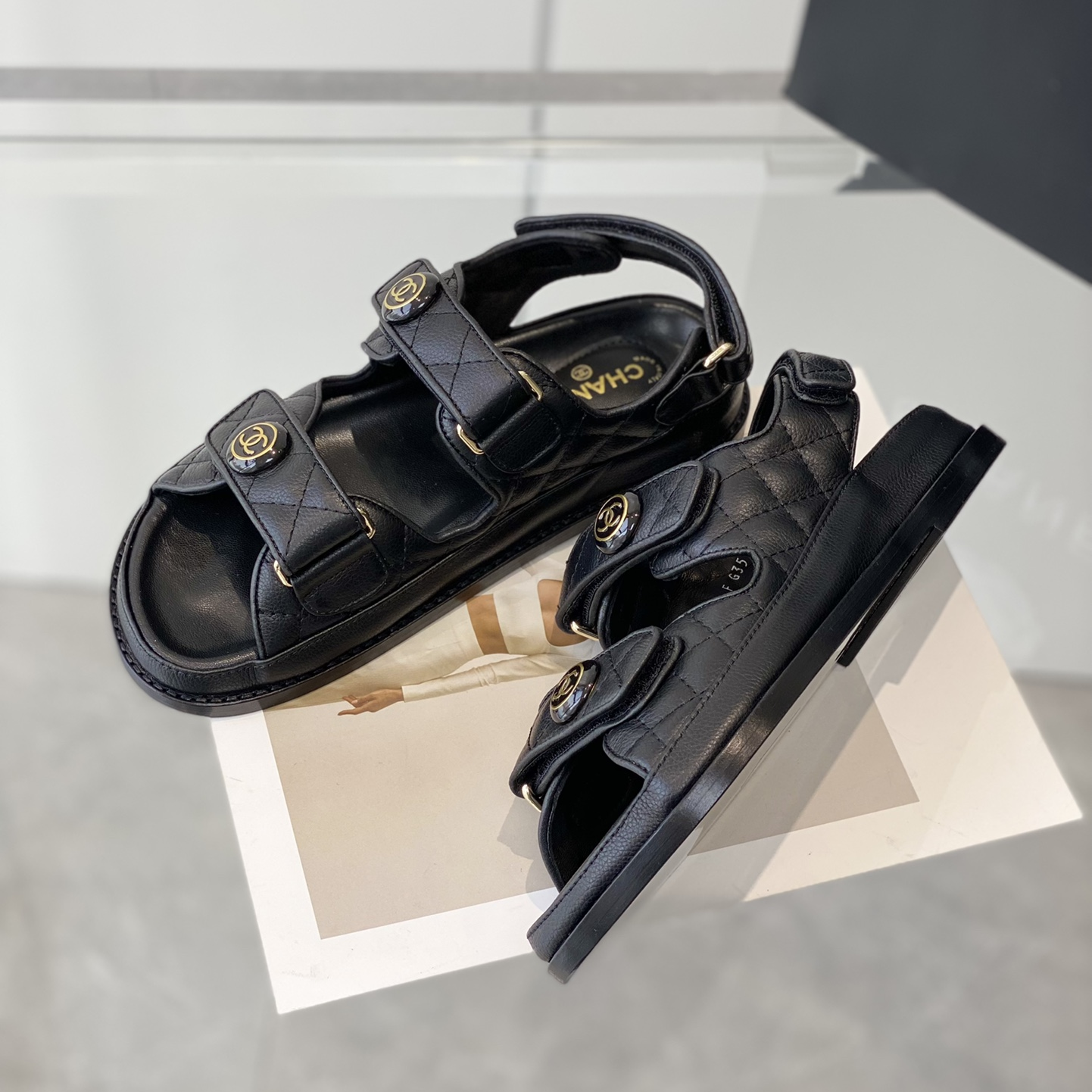Chanel-Black Flat Beach Sandals