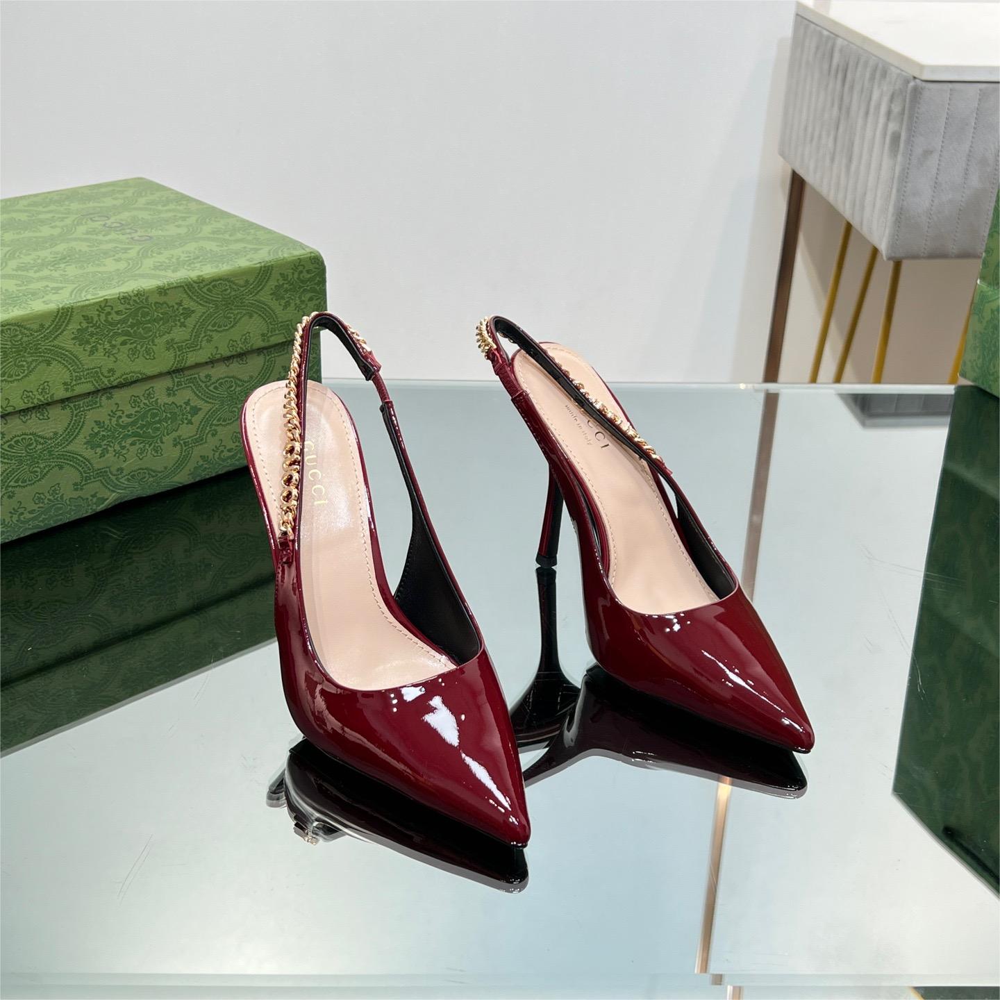 Gucci-letter buckle l o g o chain high-heeled sandals