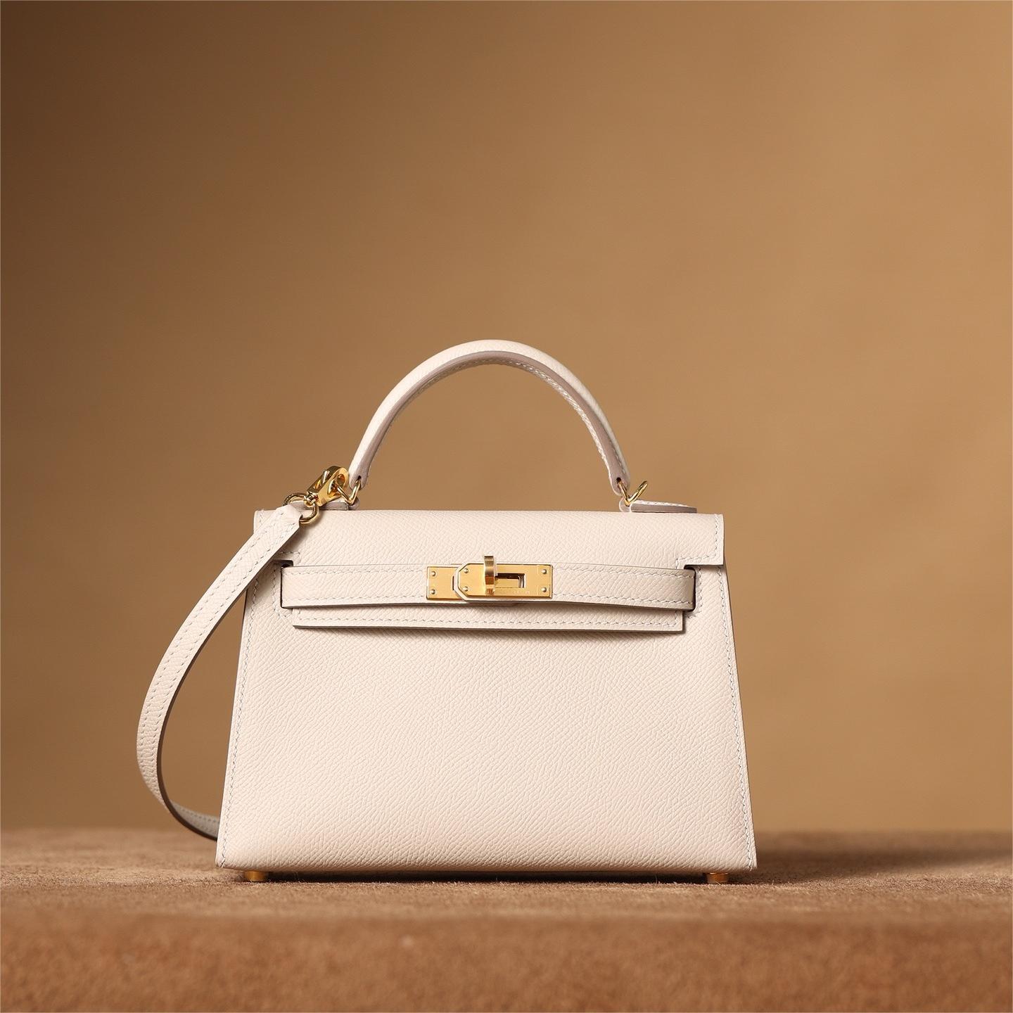 Hermes-Mini Kelly Milk Shake Platinum Buckle Bag