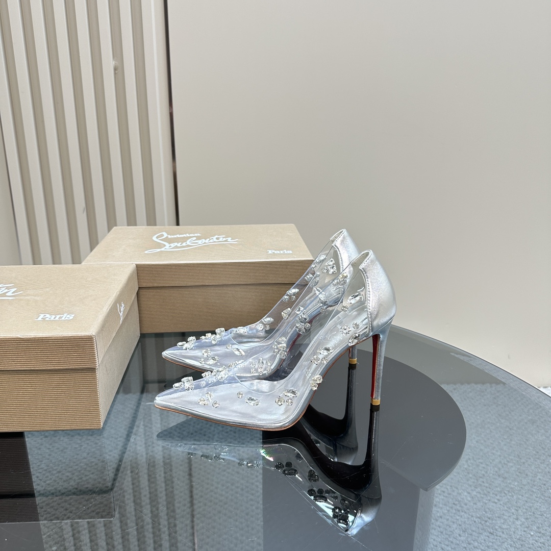 Christian Louboutin-Transparent PVC crystal diamond silver high heels