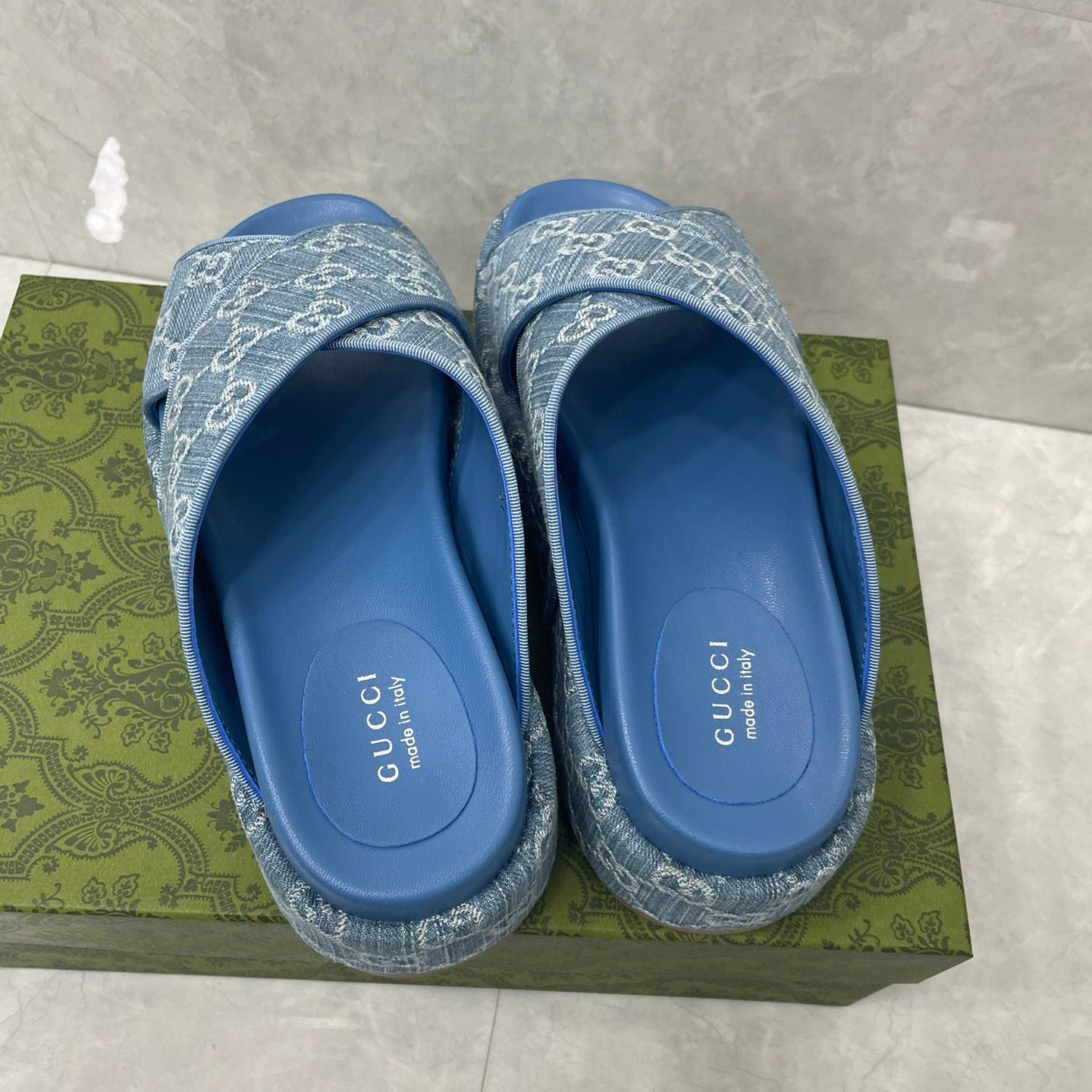 Gucci-Women's GG Thick Bottom Denim Slippers