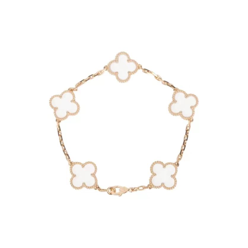 Van Cleef & Arpels - Alhambra Four-Leaf Lucky Series Five-Pendant White Mother-of-Pearl Four-Leaf Clover Bracelet