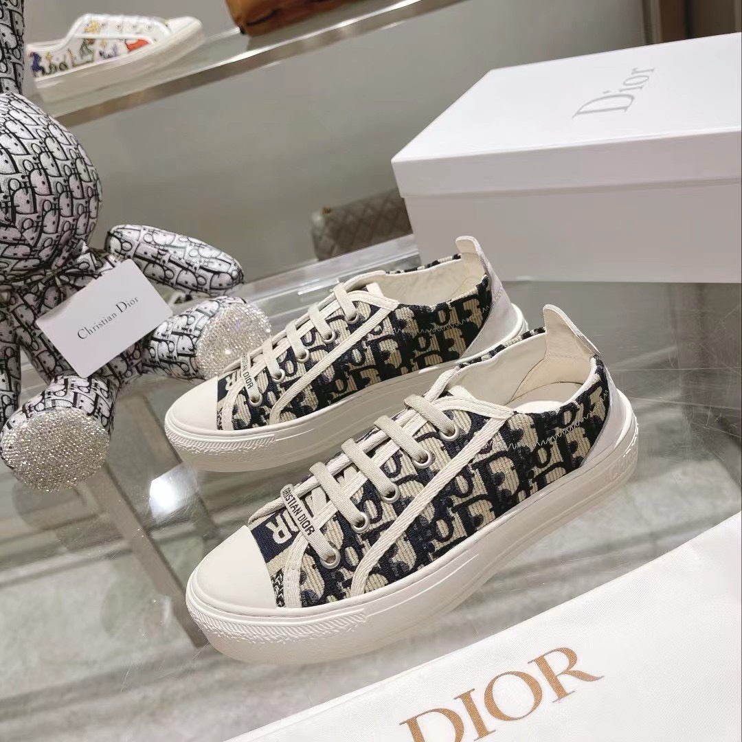 Dior-Walkn Thick soled Oblique Printed Cotton Embroidered Sports Shoes