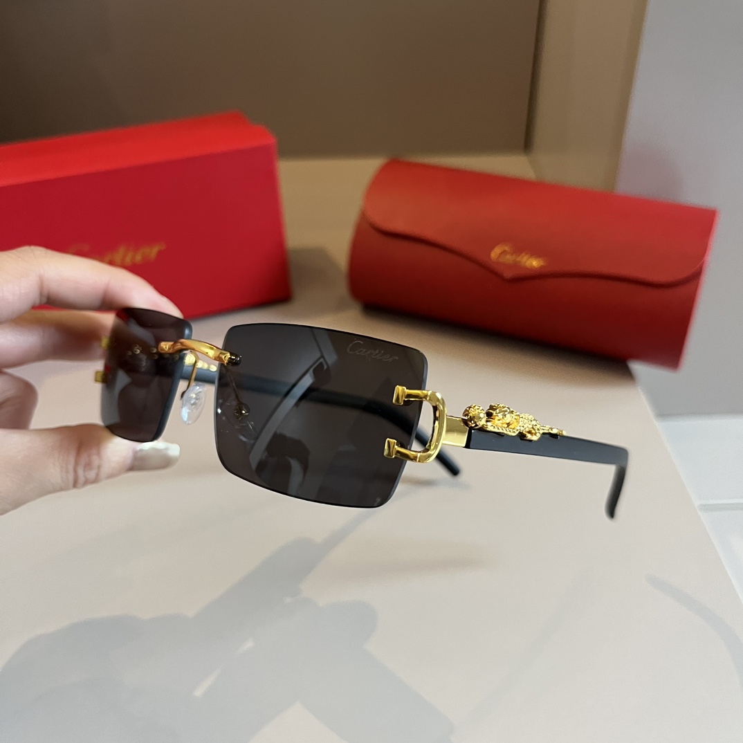 Cartier-metal frameless black classic sunglasses
