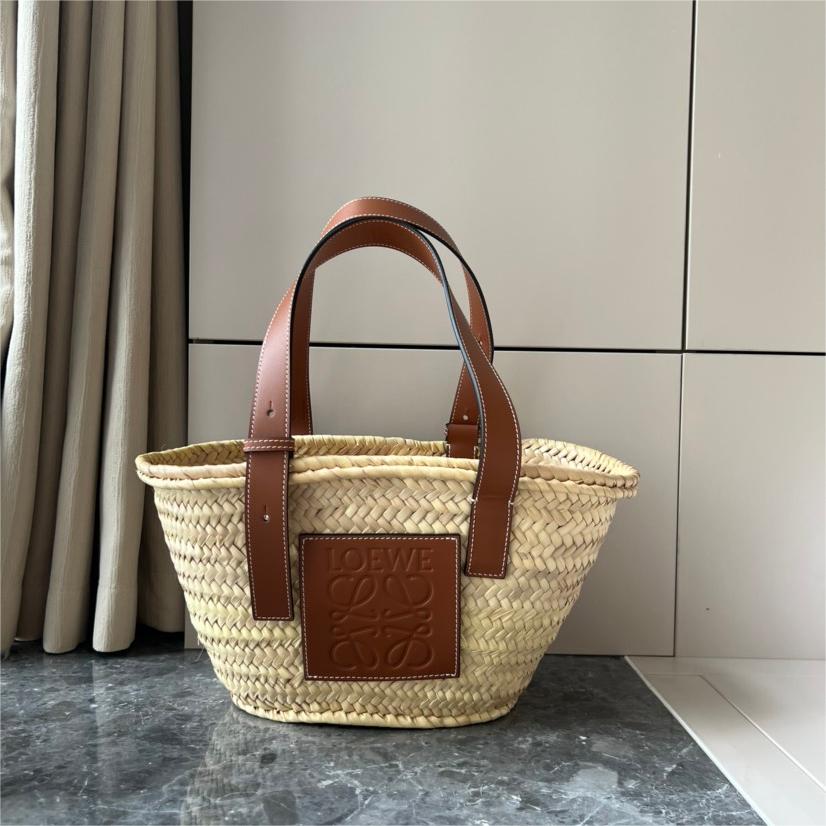 LOEWE-Palm leaf and cowhide leather Basket handbag