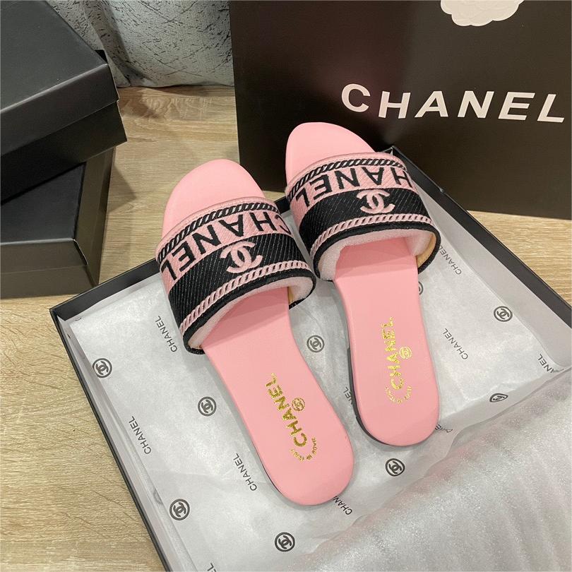 Chanel-Embroidered letter flat slippers