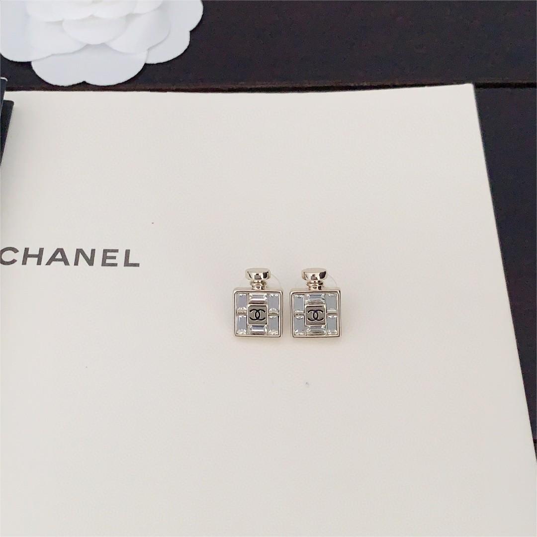 Chanel-Square diamond perfume bottle earrings