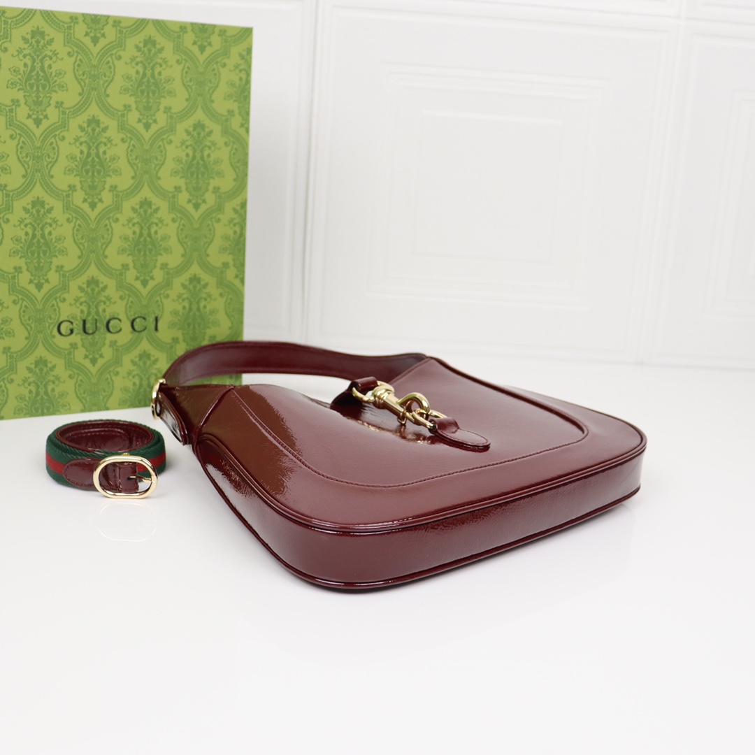 Gucci-2024 Jackie Series Small Lacquered Leather Shoulder Backpack