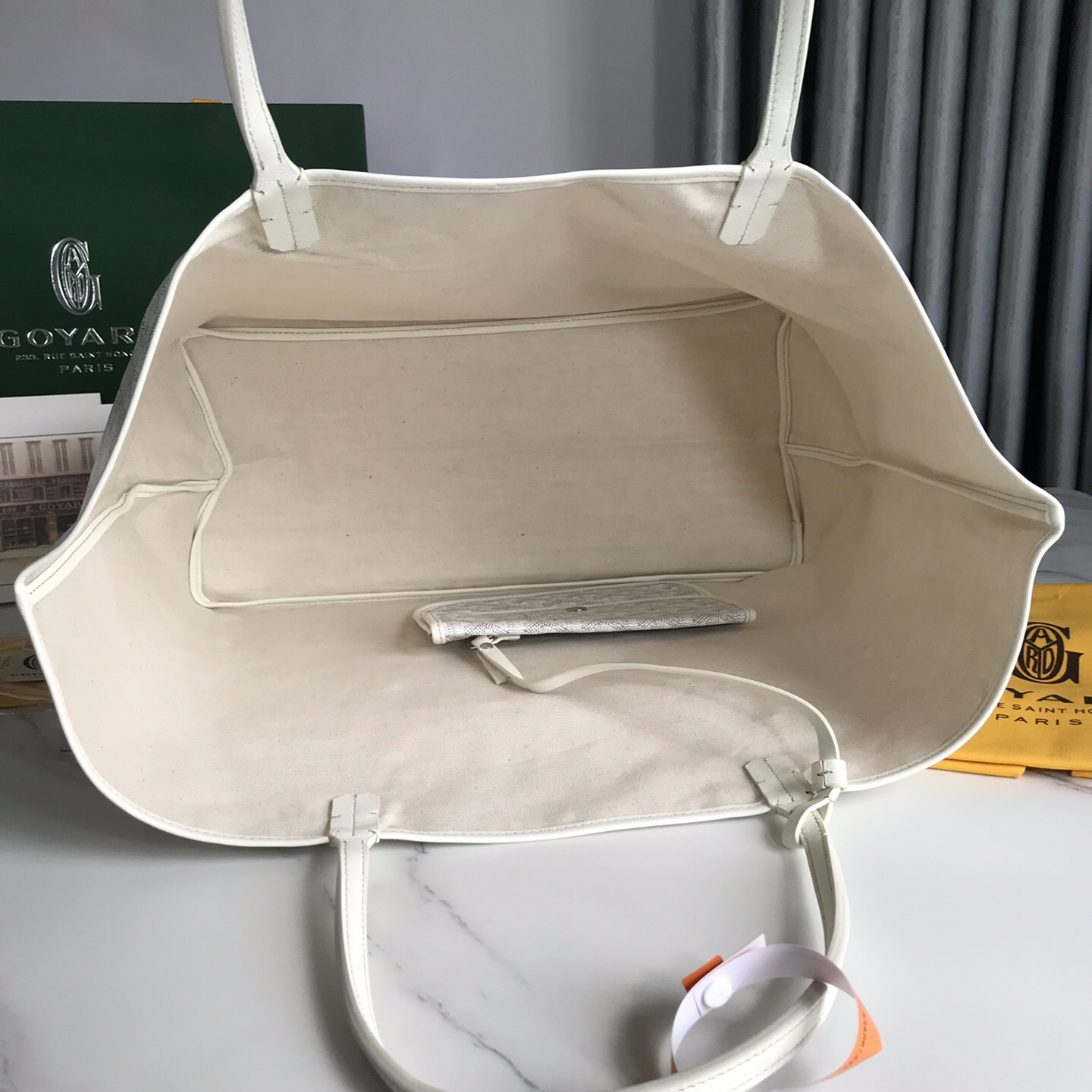 GOYARD- Saint Louis Medium White Canvas Calfskin Tote Bag Shopping Bag Handbag