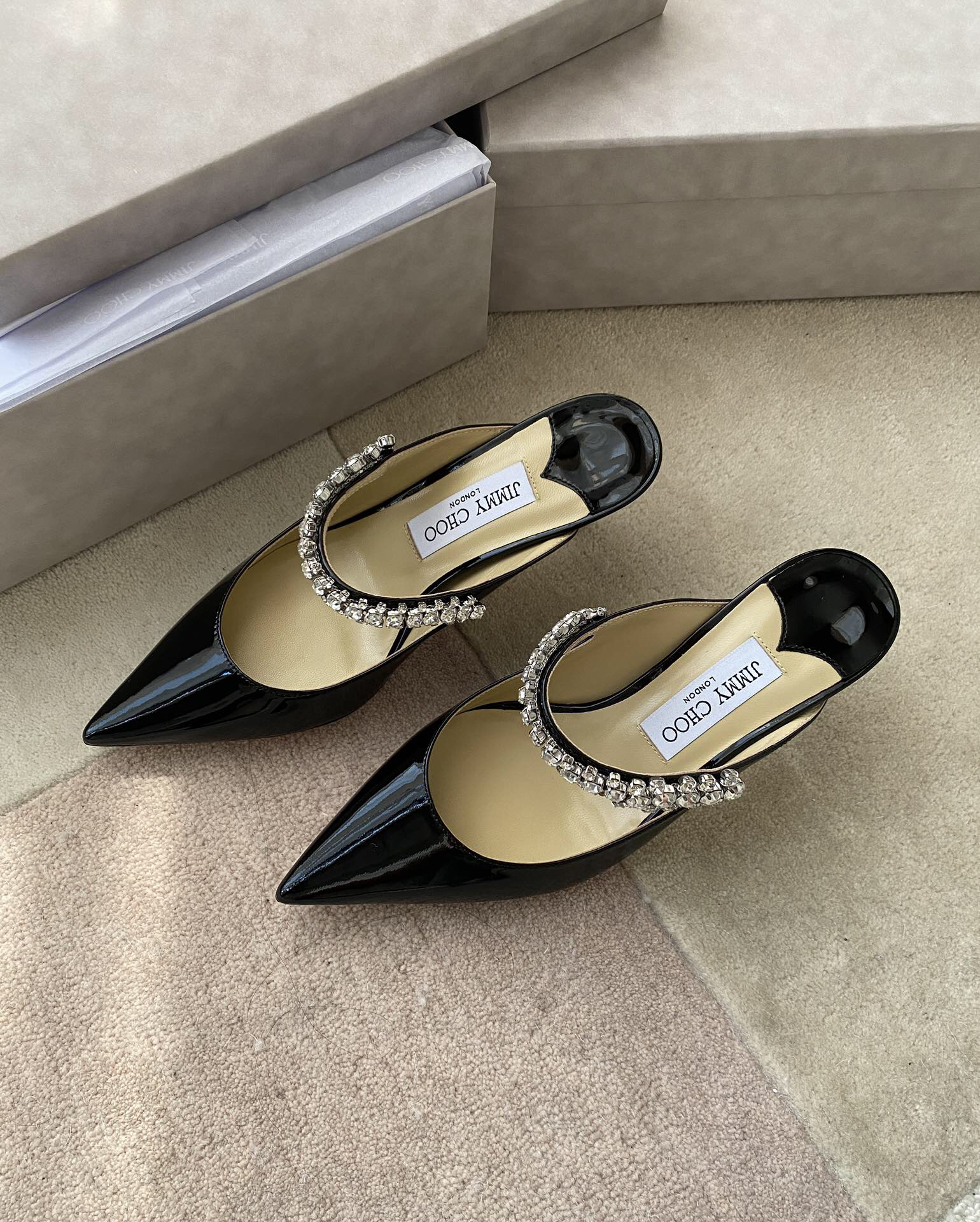 Jimmy Choo - Bing Pointed Toe Slip-On Slippers (6.5cm) for Women (Black)