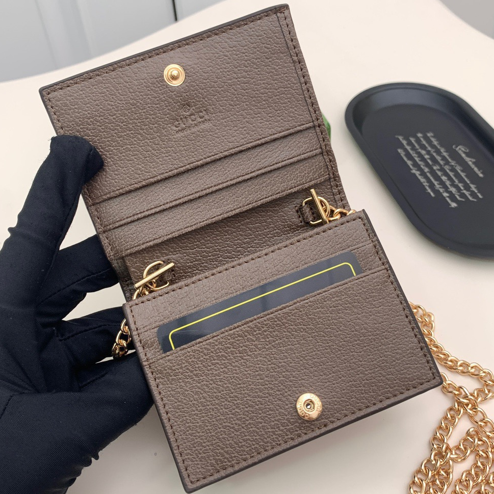 GUCCI - Ophidia Brown Leather Card Holder Shoulder Crossbody Bag