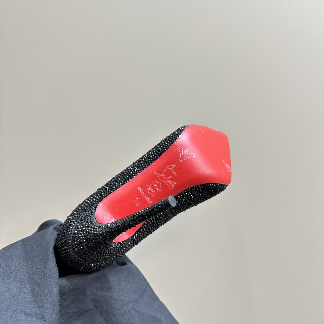 Christian Louboutin-Black full diamond inlaid Peugeot high heels