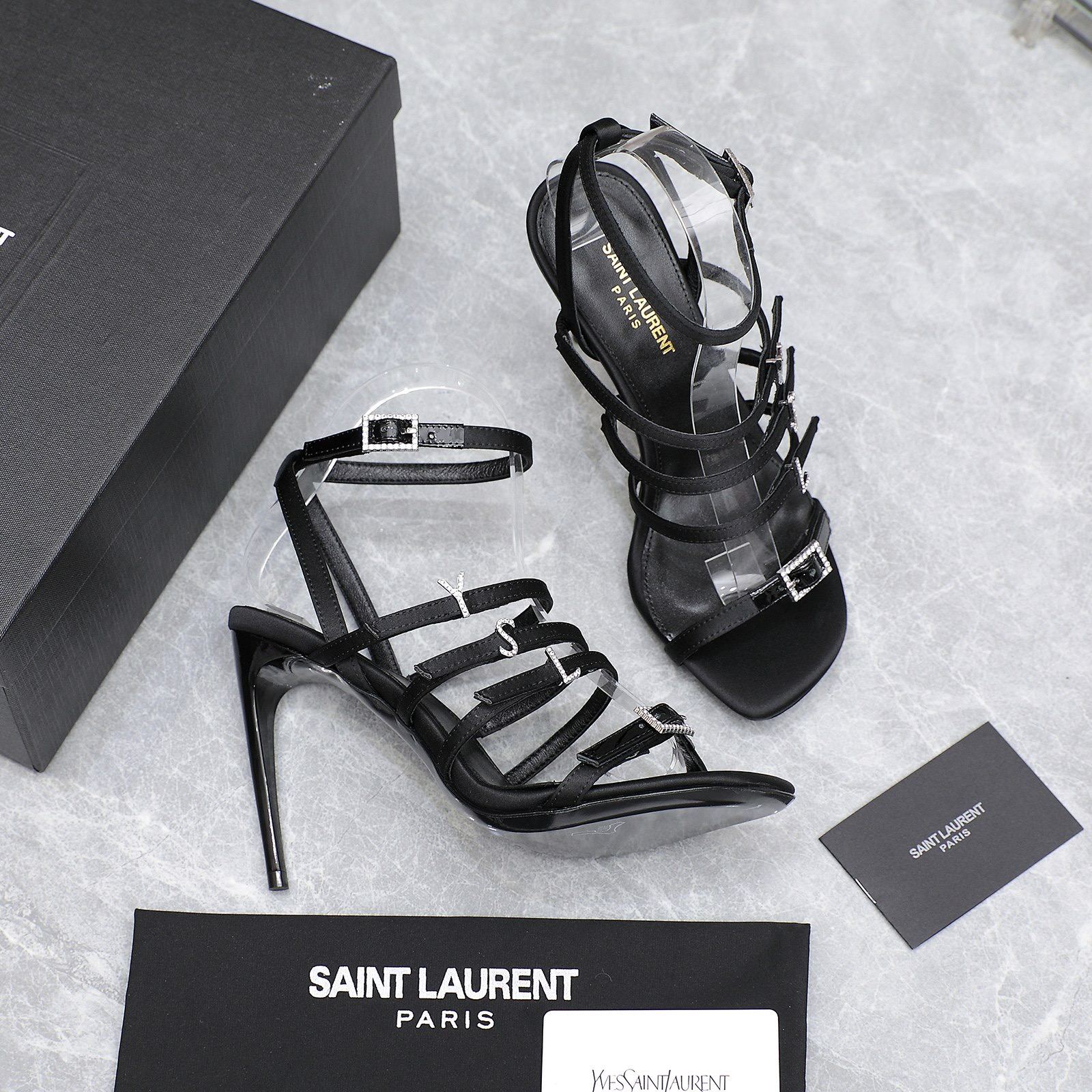 YSL-Diamond Buckle High Heeled Sandals