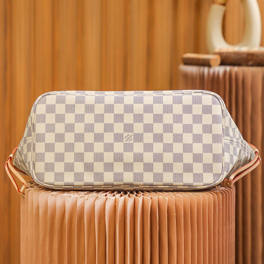 LV-Checkered Canvas and Cowhide Shopping Bag Shoulder Handbag