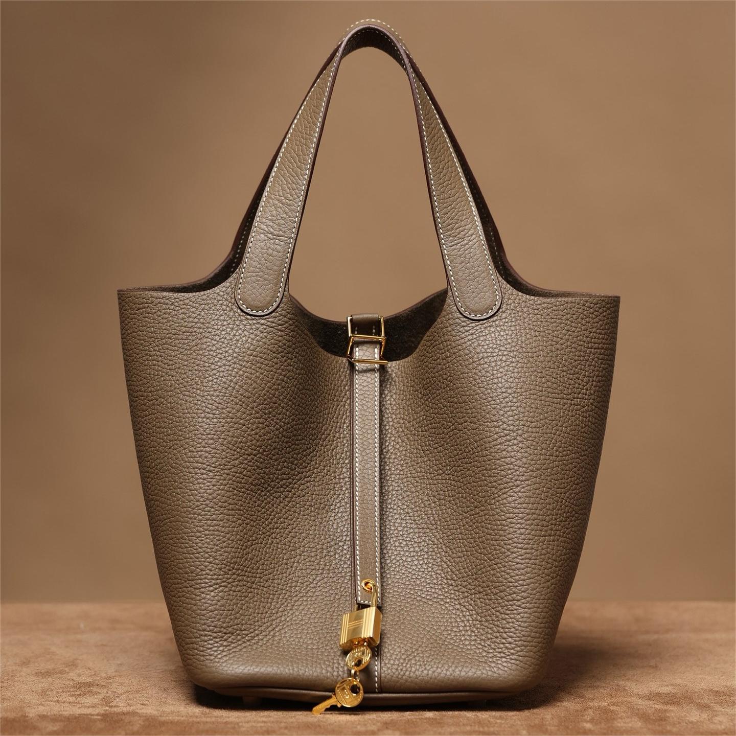 Hermes-PicotinLock Elephant Grey Gold Button Handbag