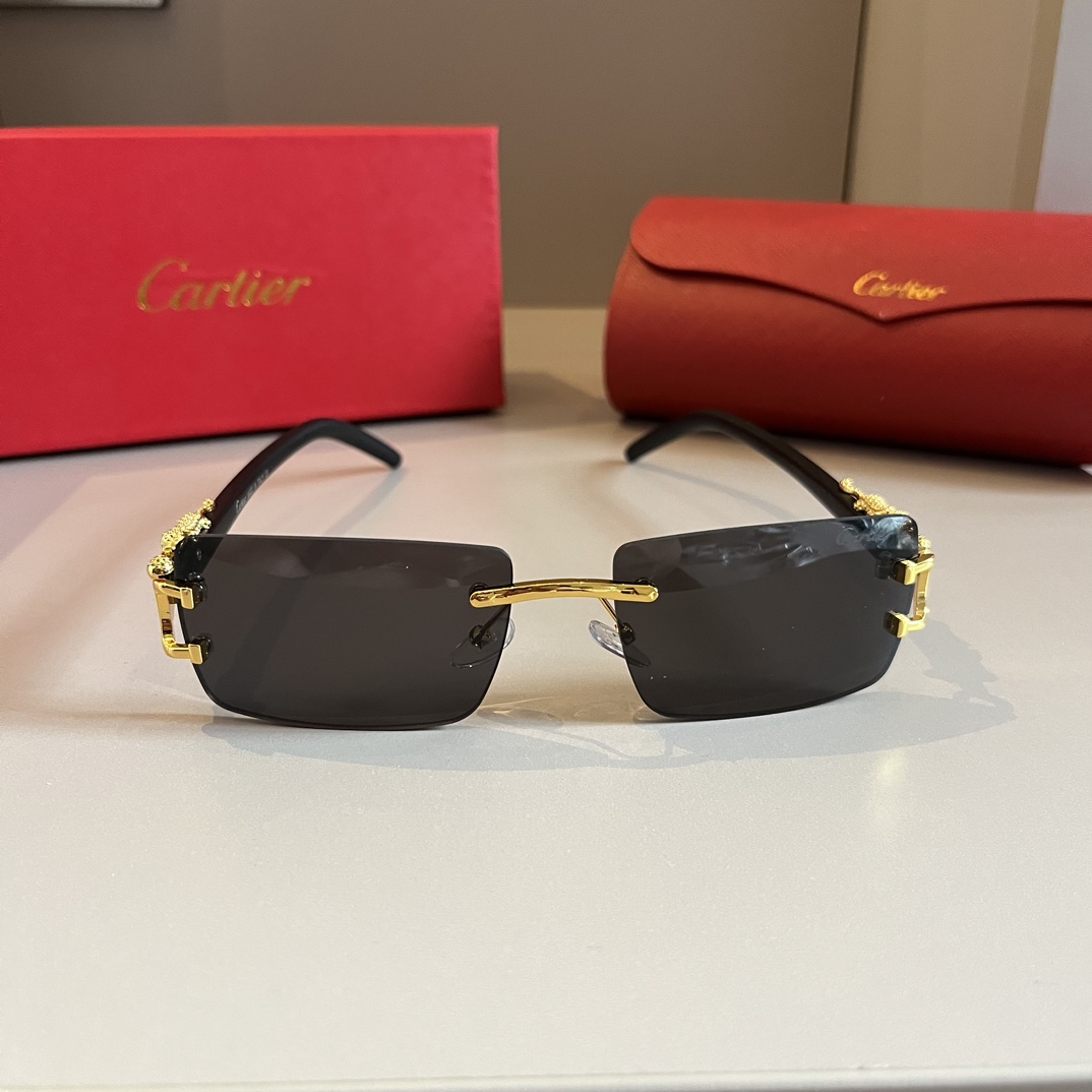 Cartier-metal frameless black classic sunglasses