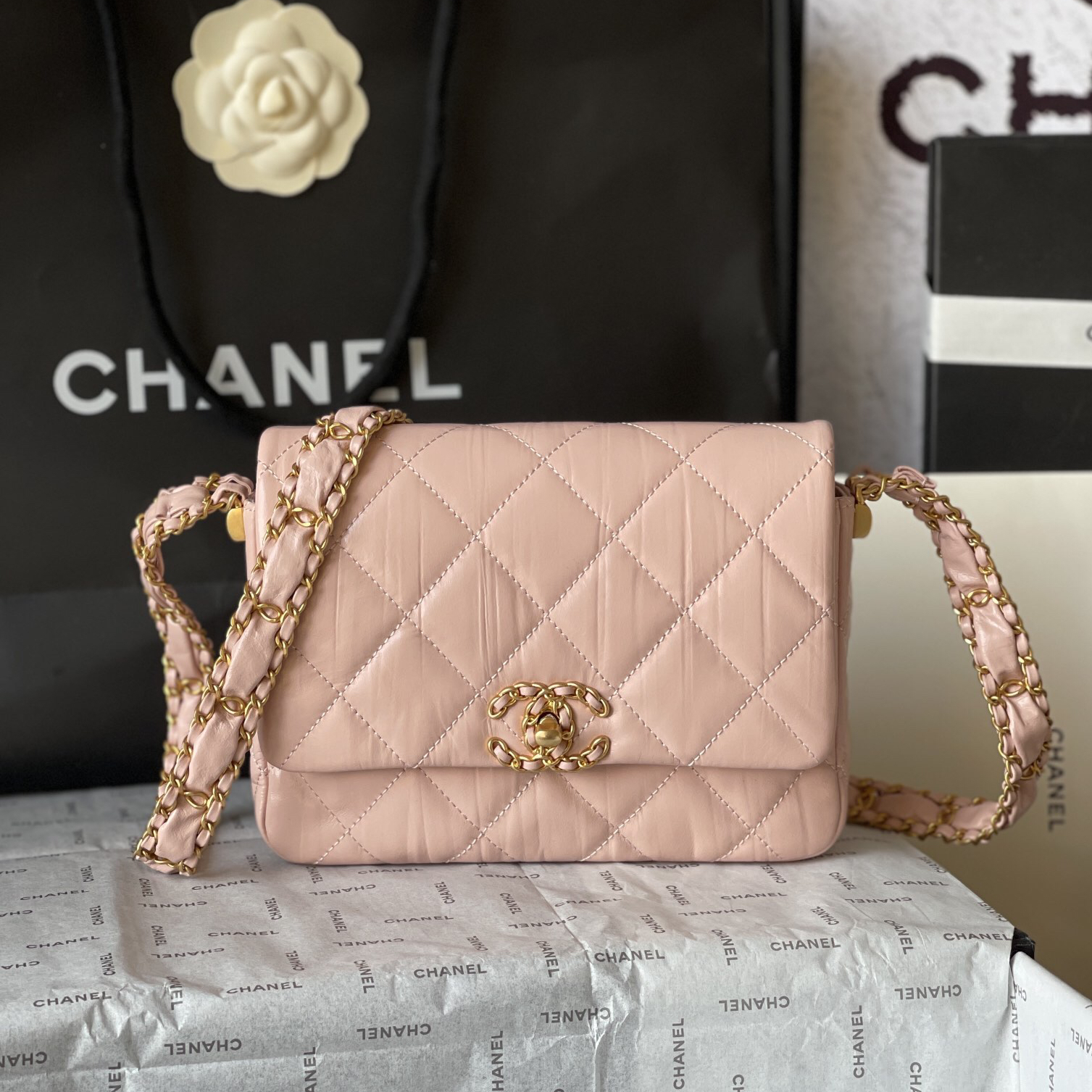 Chanel-Sheepskin Wide Shoulder Strap Shoulder bag