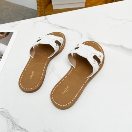 Celine-Embossed Cowhide Oil Edge Genuine Leather Sole Slippers