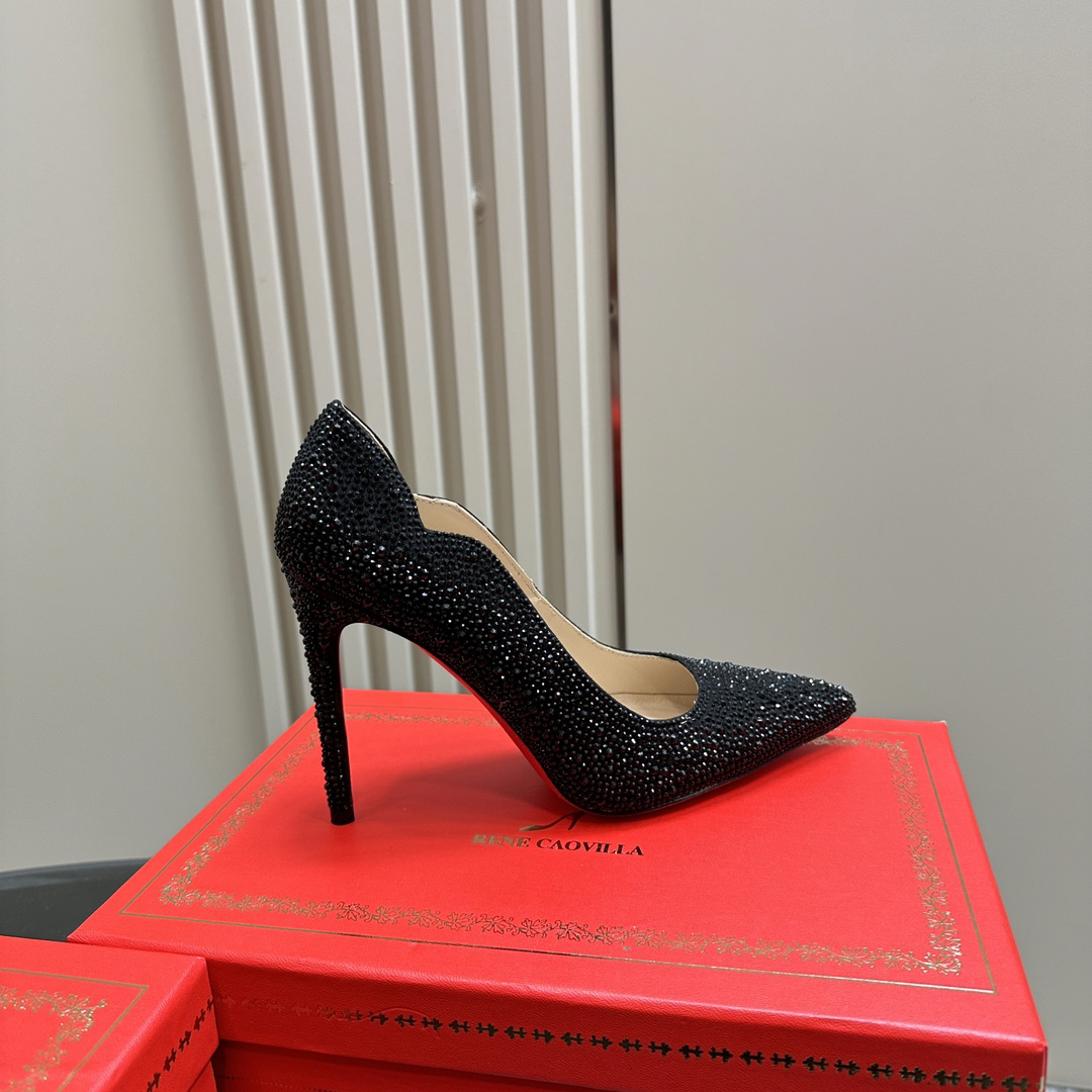 Christian Louboutin-Black full diamond inlaid Peugeot high heels