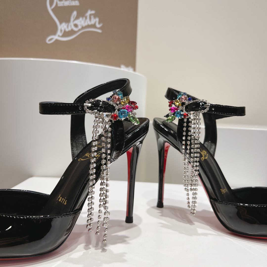 Christian Louboutin-Silver diamond chain tassel pointed high-heeled sandals