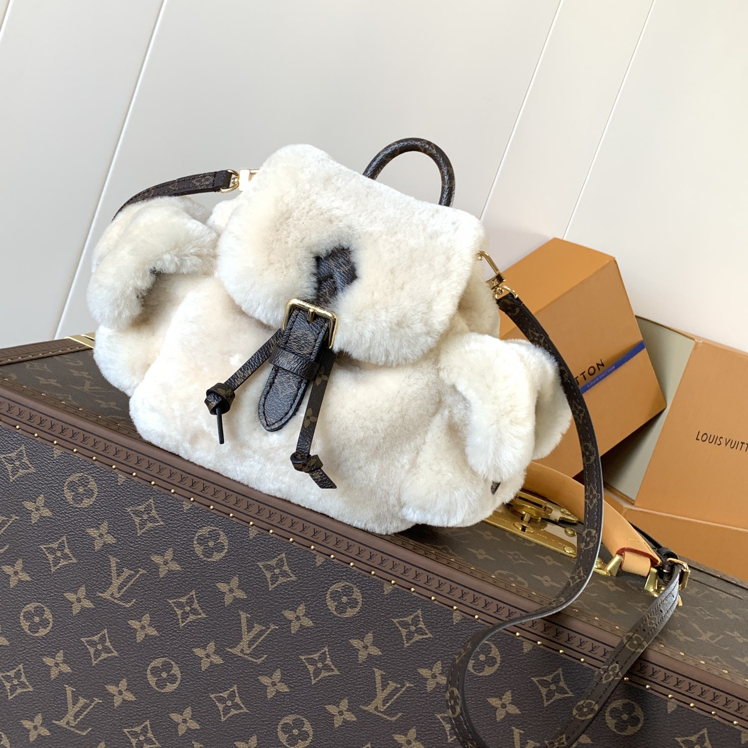 LV - SKI - Nano Teddy Removable and Adjustable Strap Shearling Backpack
