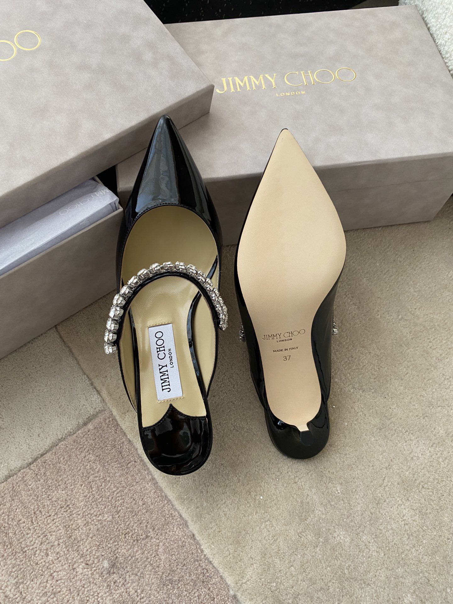 Jimmy Choo - Bing Pointed Toe Slip-On Slippers (6.5cm) for Women (Black)