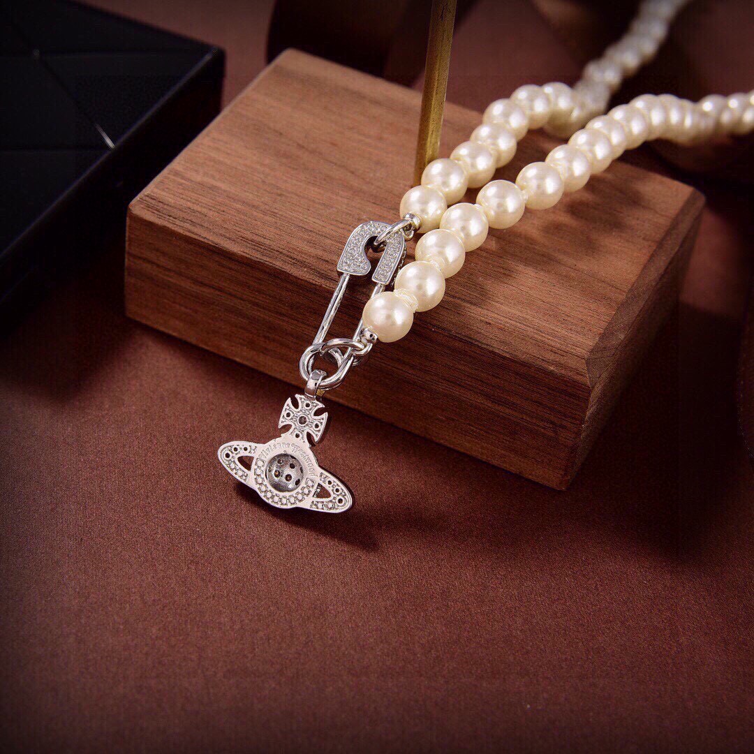 Vivienne Westwood-Popular Planet Pearl Pin Necklace